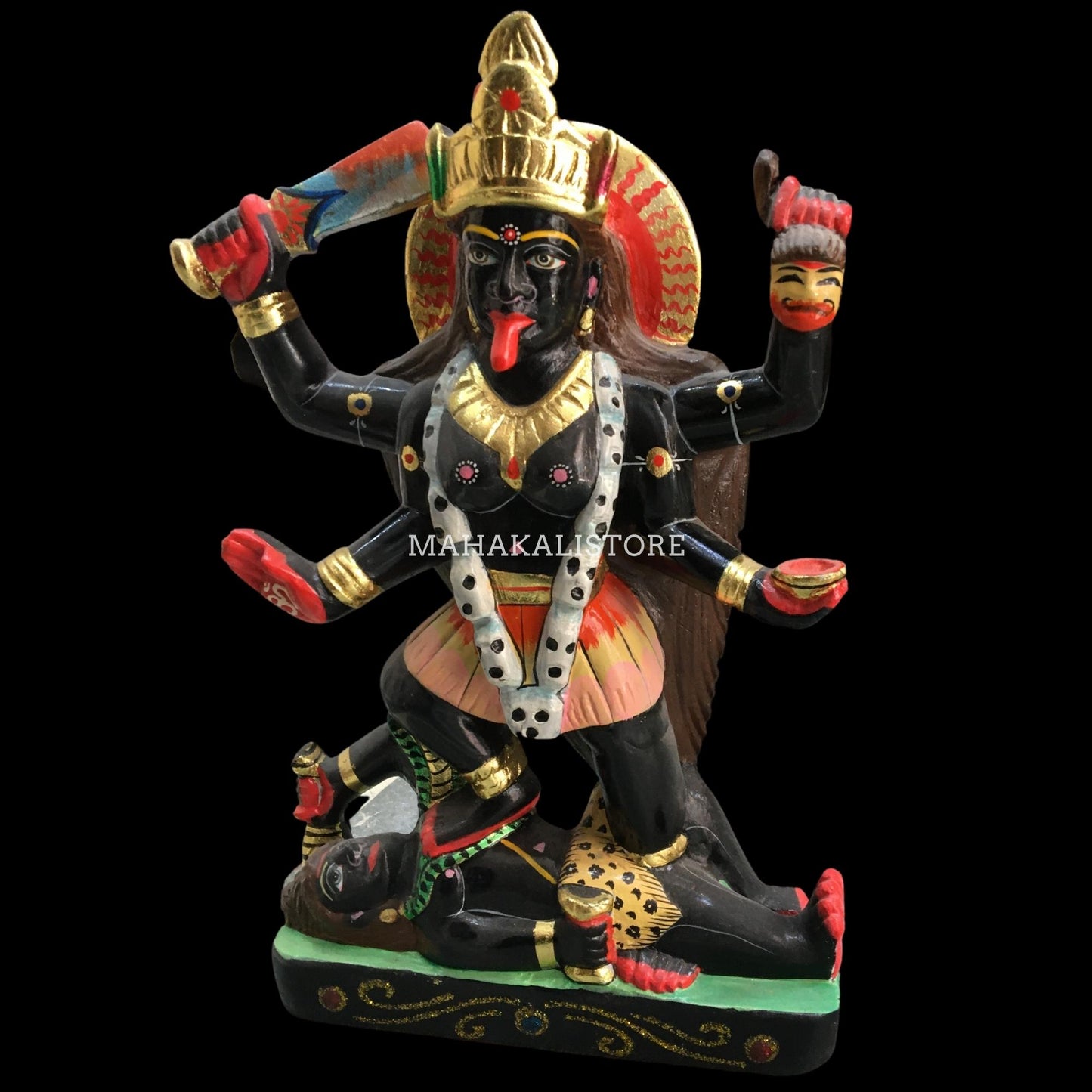 Mata Kali Statue in Black Marble Standing on Corpse of Lord Shiva 12"