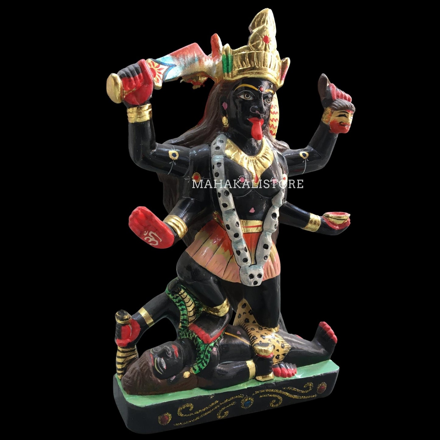 Mata Kali Statue in Black Marble Standing on Corpse of Lord Shiva 12"