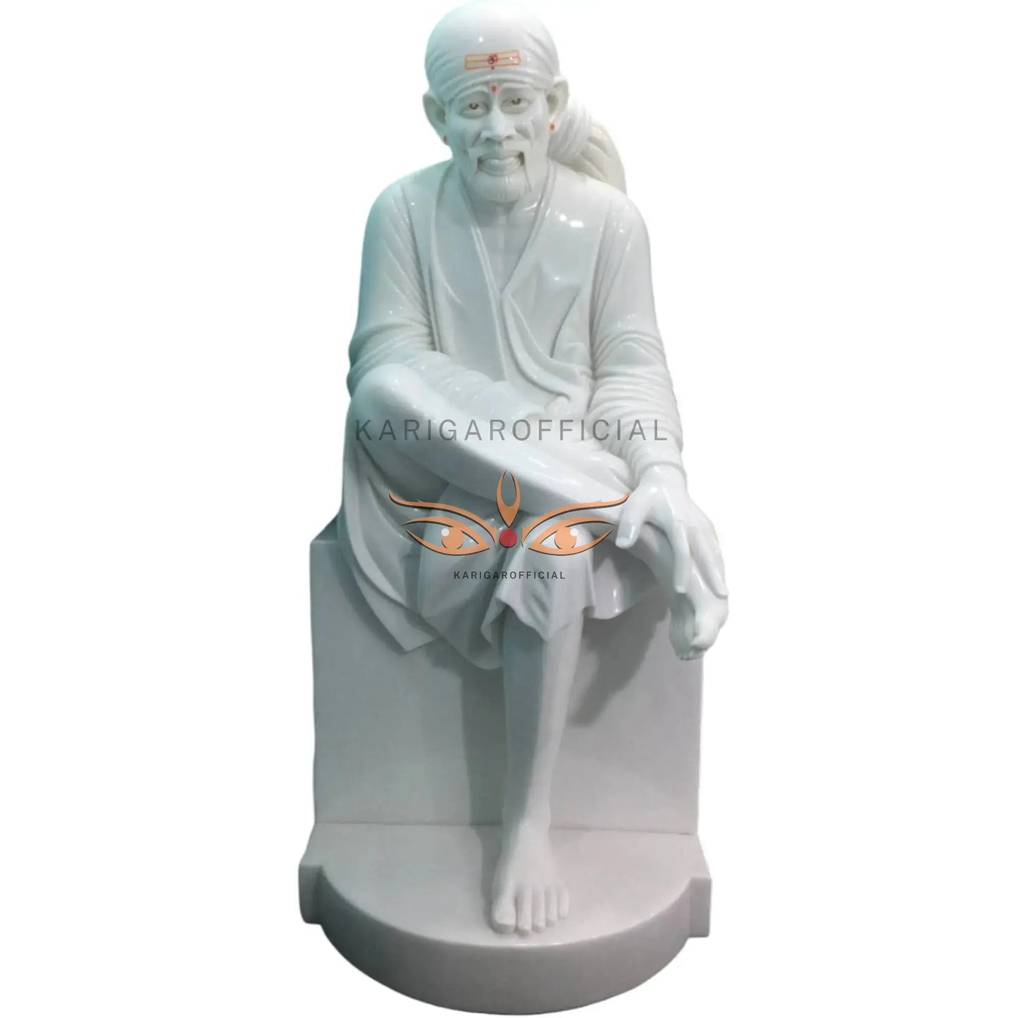 Life Size Sai Baba white marble statue 66 inch - gold leaf tilak detail