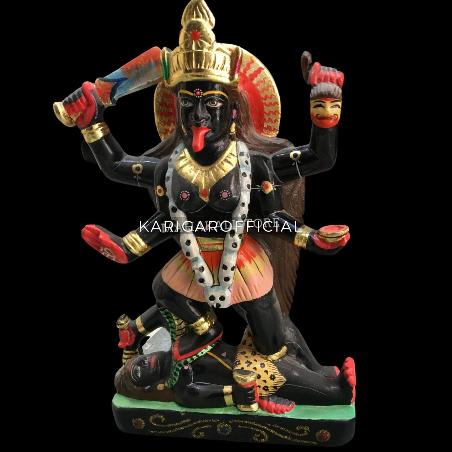 Mata Kali Statue in Black Marble Standing on Corpse of Lord Shiva 12"