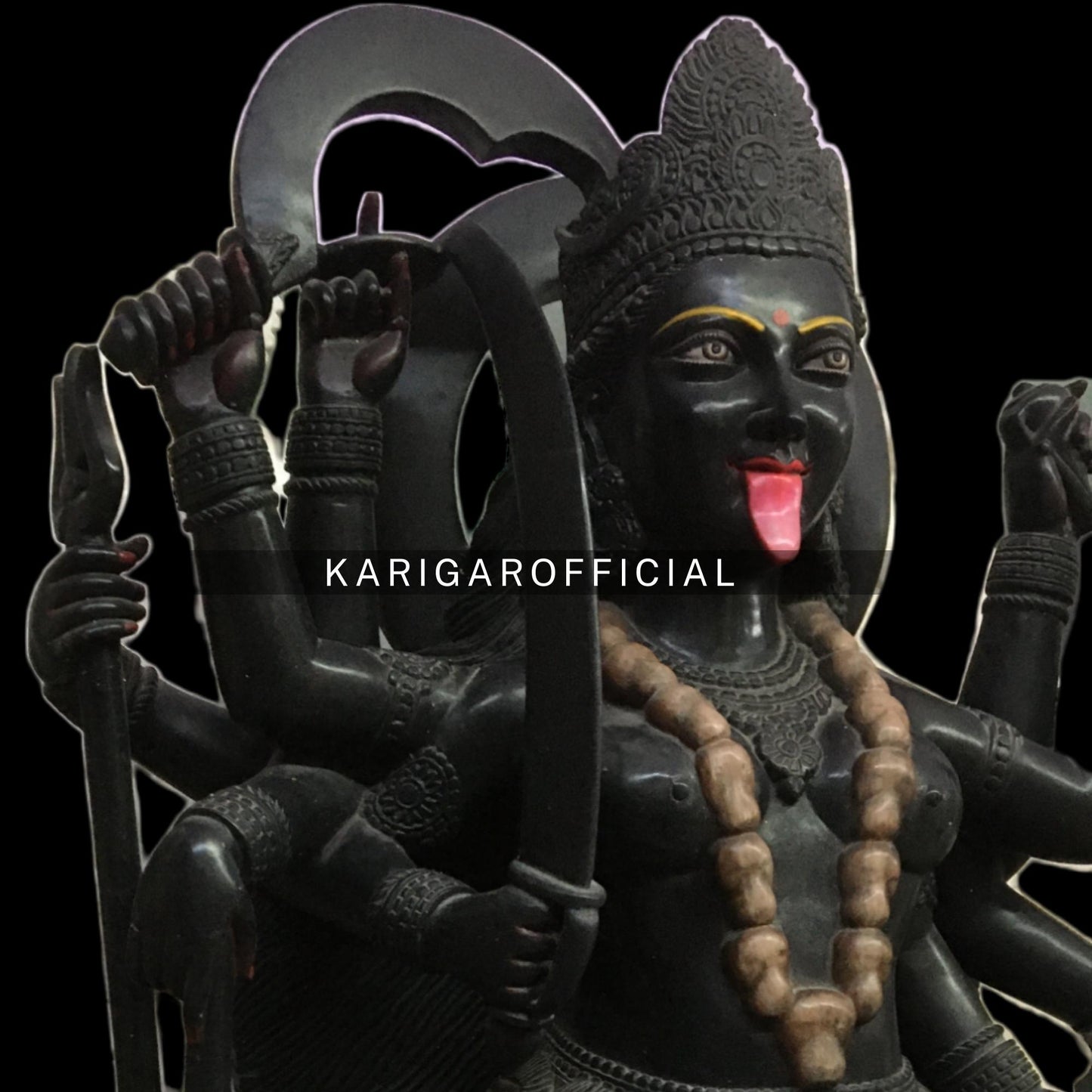 Black Marble Kali Statue with 10 Arms Standing on Corpse of Shiva 51"