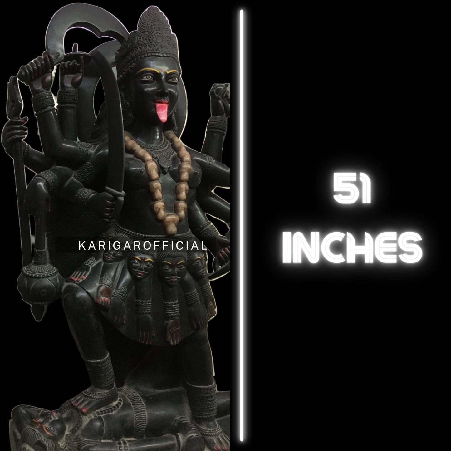 Black Marble Kali Statue with 10 Arms Standing on Corpse of Shiva 51"