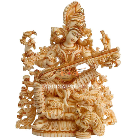 Saraswati Marble Statue 18 Inch – Carved Temple Murti