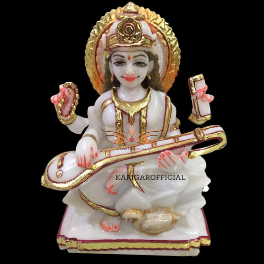 Saraswati Marble Statue 6 Inch – Swan & Veena Murti