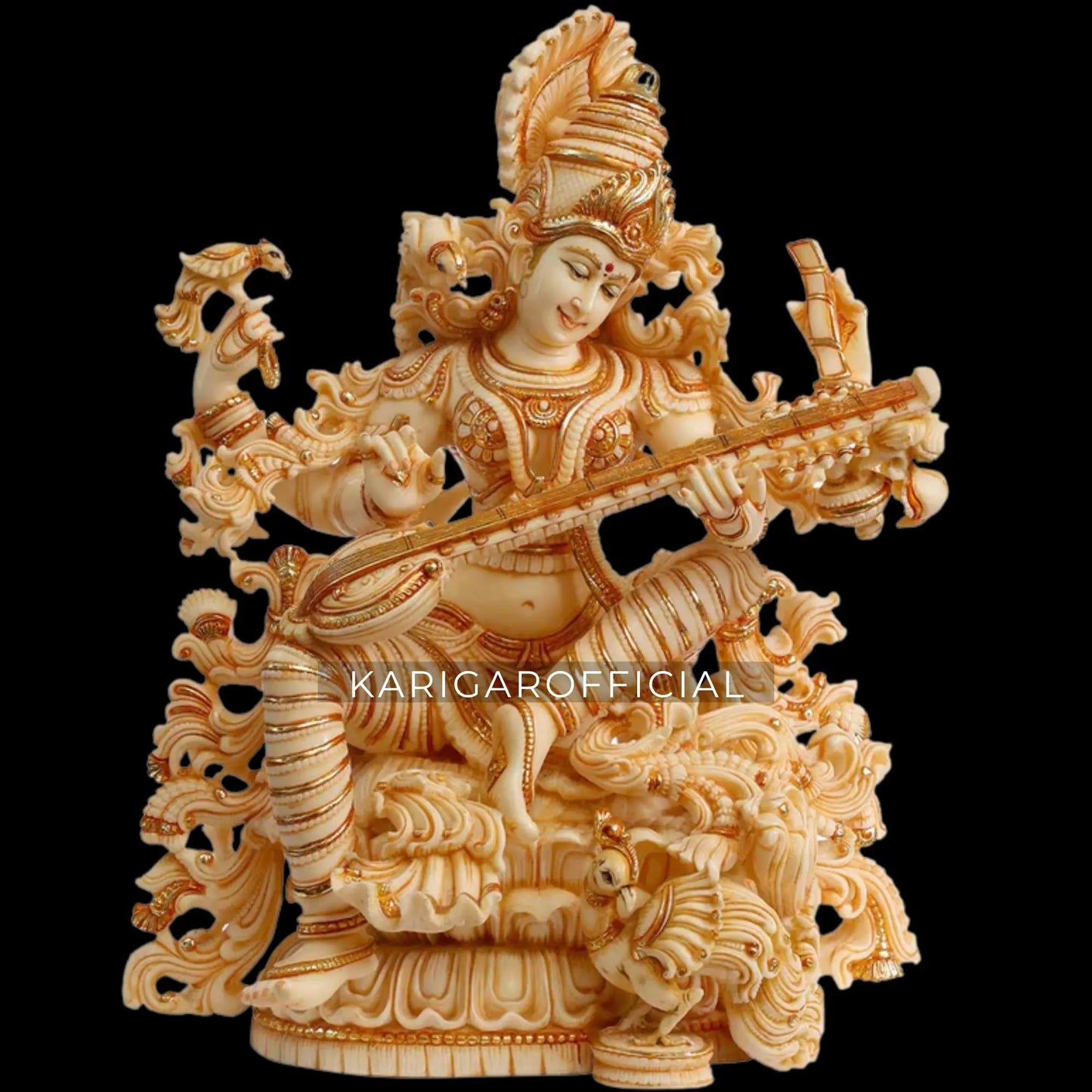Saraswati Marble Statue 18 Inch – Carved Temple Murti