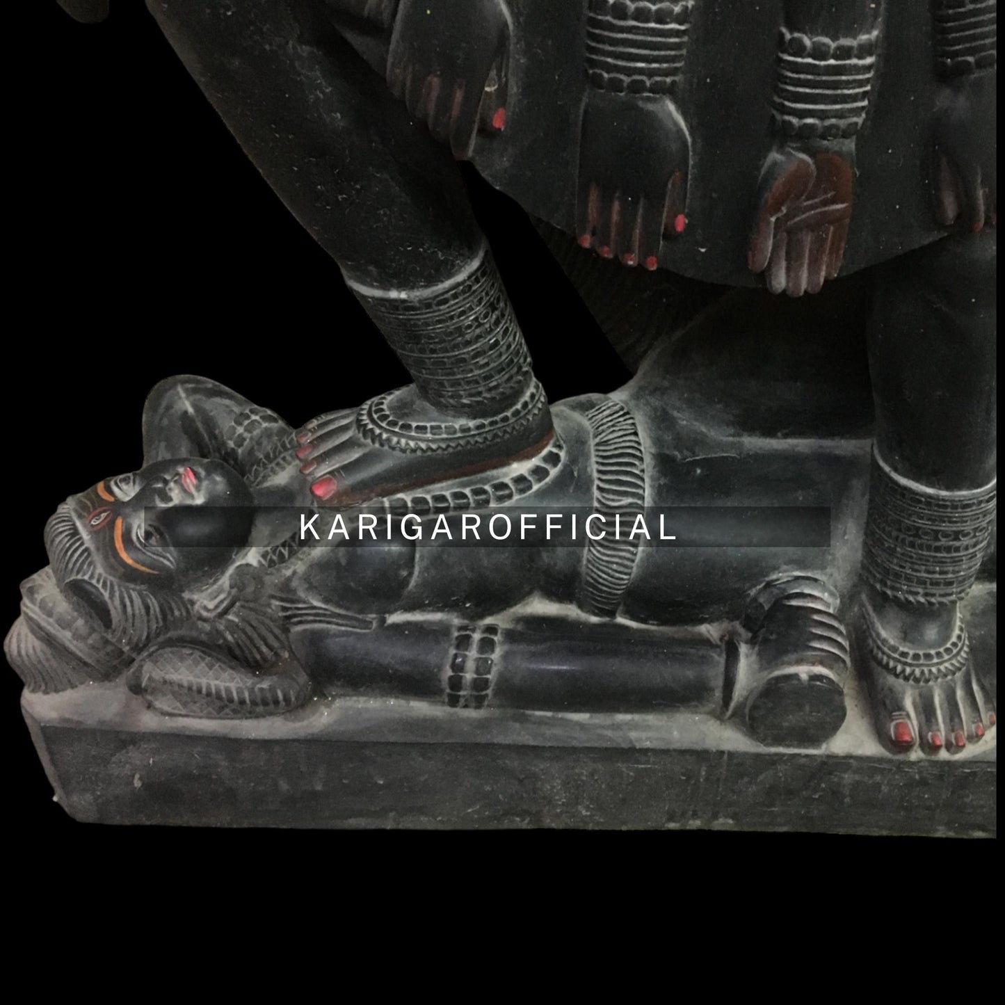 Black Marble Kali Statue with 10 Arms Standing on Corpse of Shiva 51"