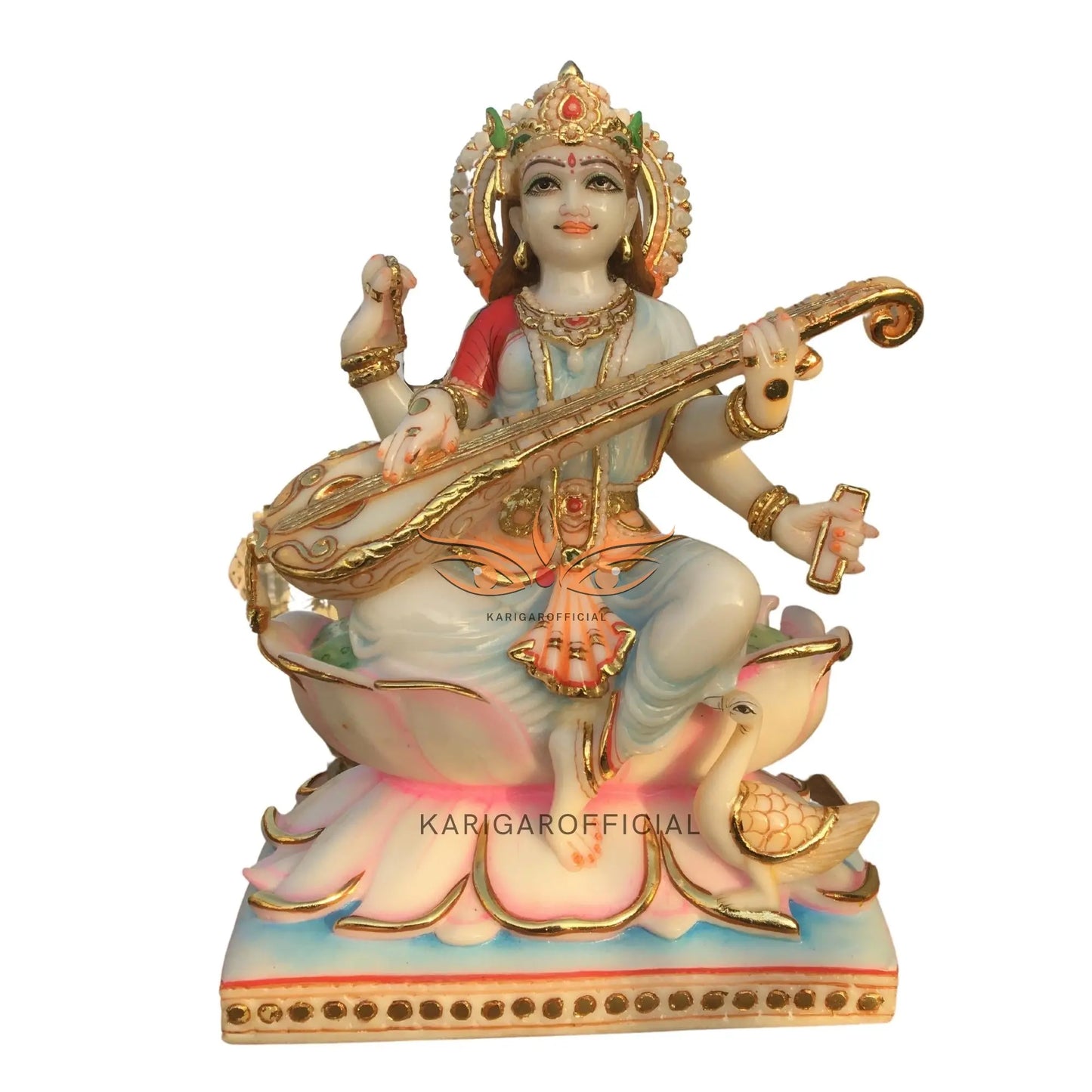 Saraswati Marble Statue 15 Inch – Large Veena Murti