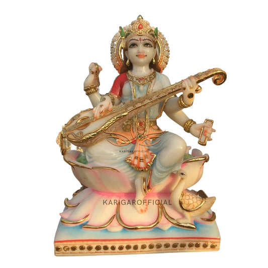Saraswati Marble Statue 15 Inch – Large Veena Murti