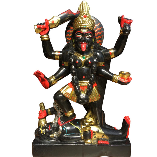 Hindu Goddess Kali Statue in Marble Standing on Corpse of Shiva 12"