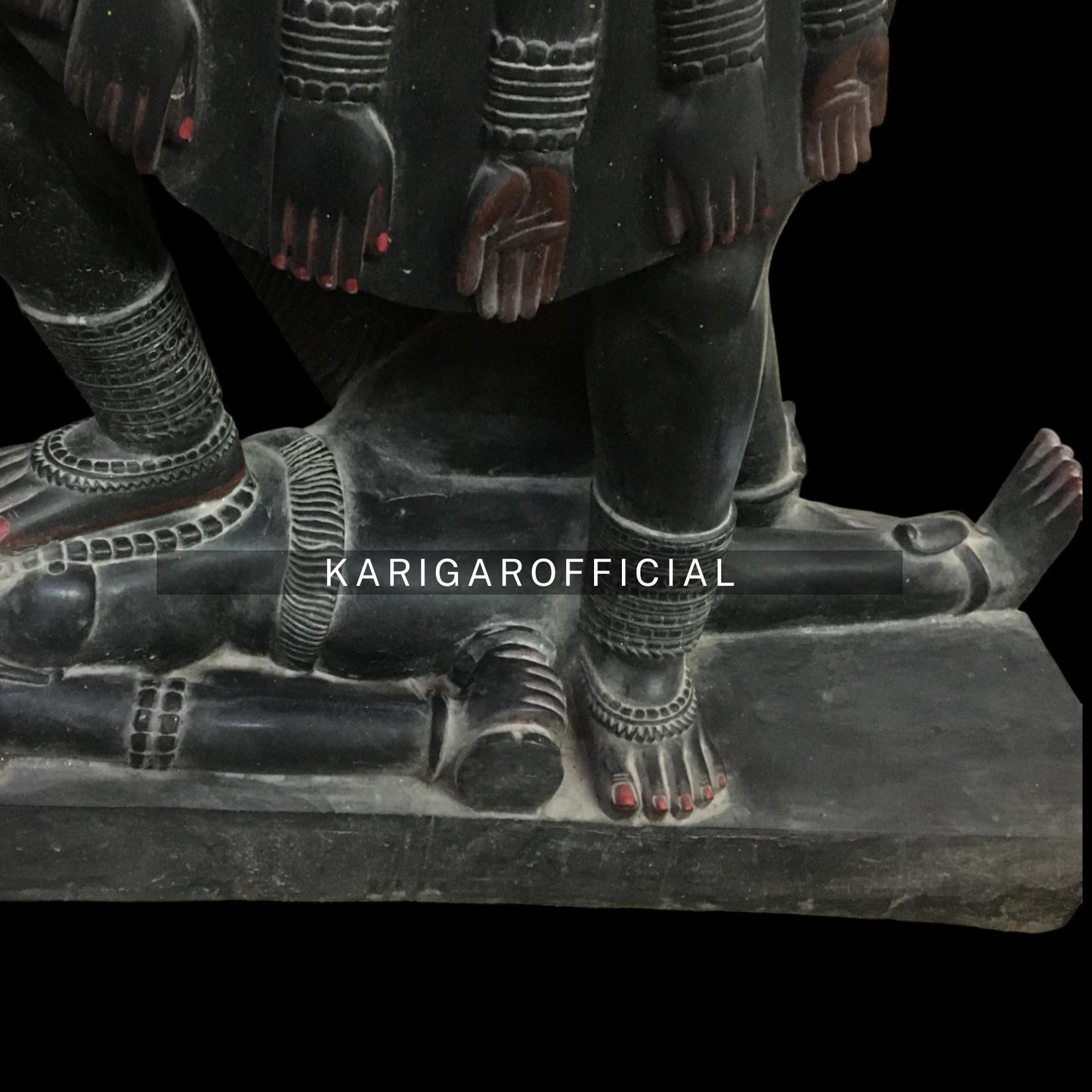 Black Marble Kali Statue with 10 Arms Standing on Corpse of Shiva 51"