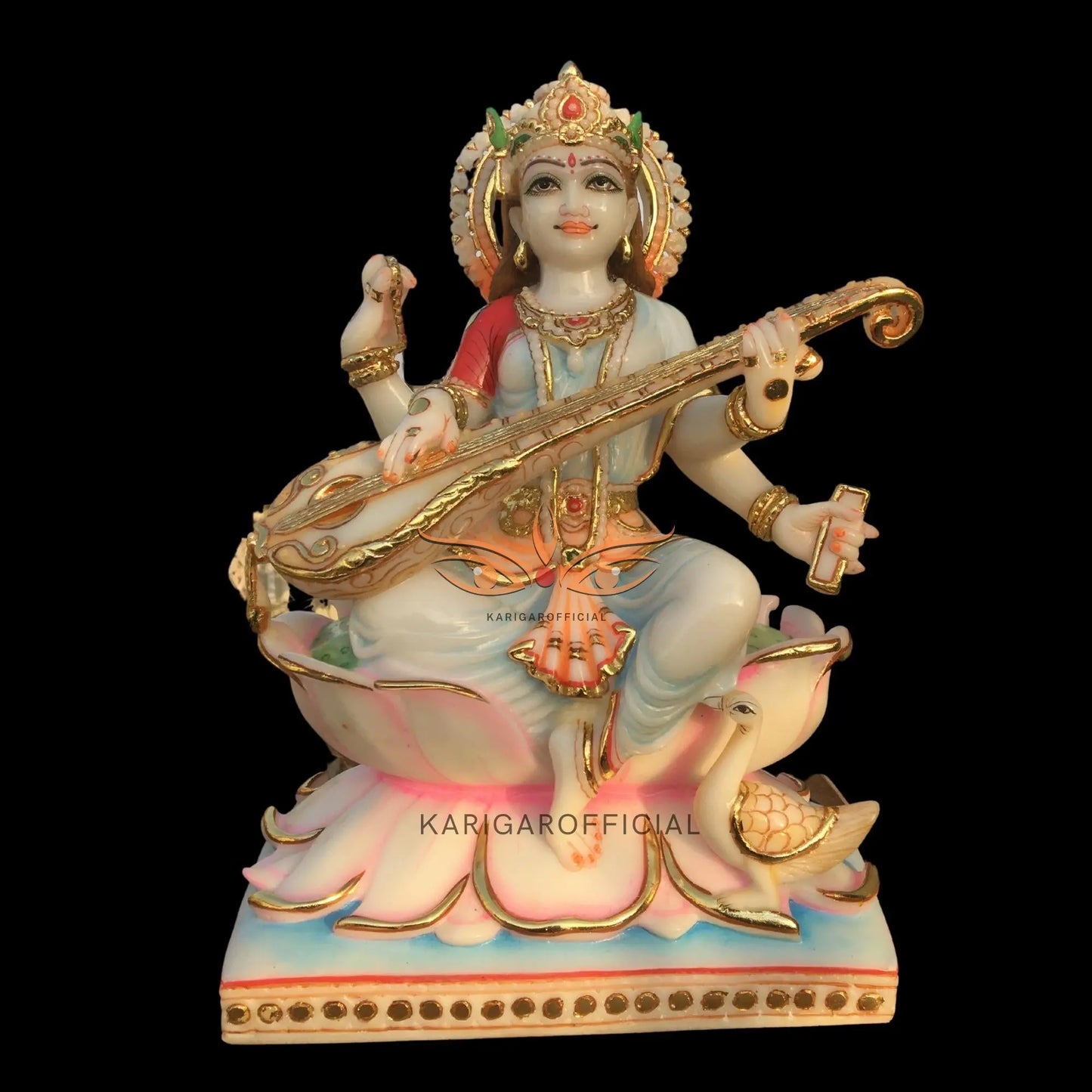 Saraswati Marble Statue 15 Inch – Large Veena Murti