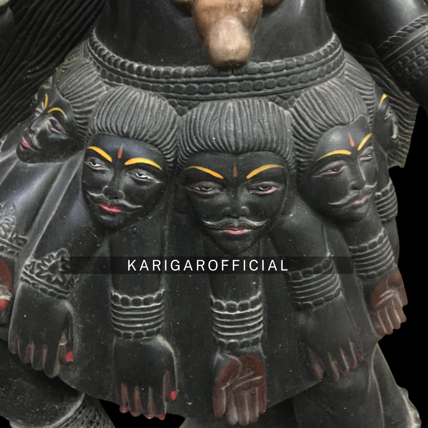 Black Marble Kali Statue with 10 Arms Standing on Corpse of Shiva 51"