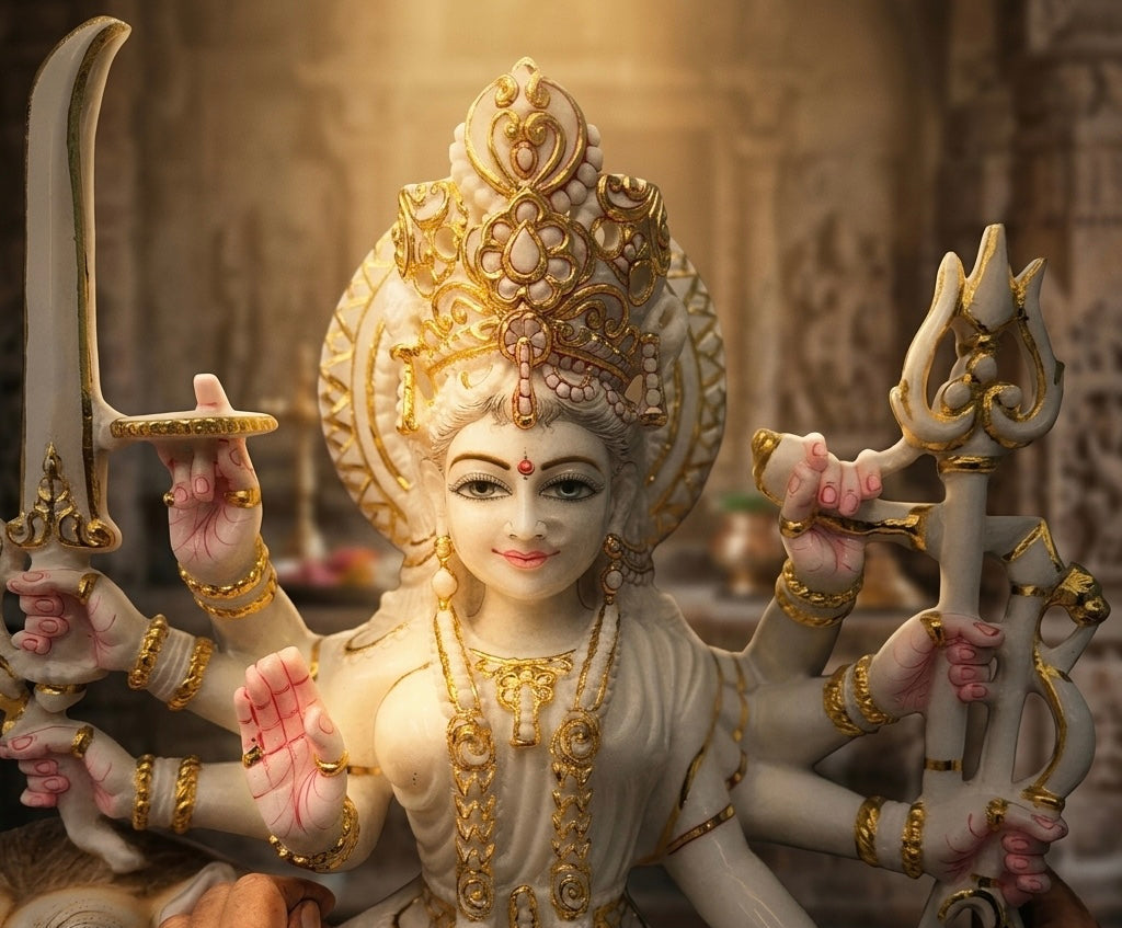 Goddess Durga Marble Statue Large 36 inches Murti Painted by Indian artist