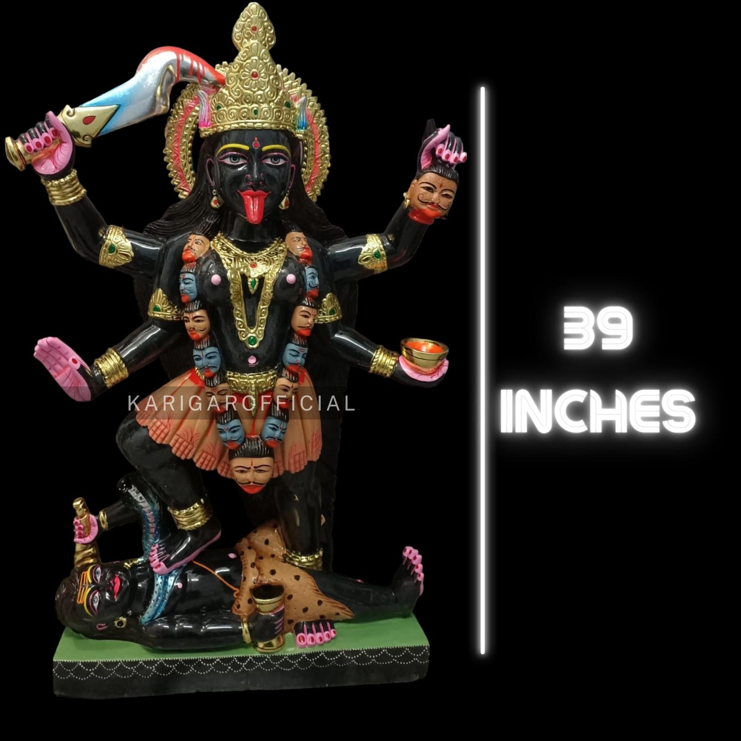 Hindu Goddess Kali Murti in Marble Standing on Corpse of Shiva 39"