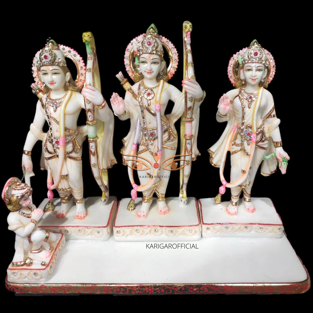Ram Darbar Marble Statue 12 Inch – White Marble Gold Leaf Murti