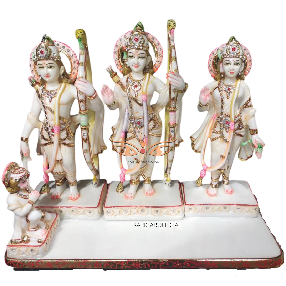 Ram Darbar Marble Statue 12 Inch – White Marble Gold Leaf Murti
