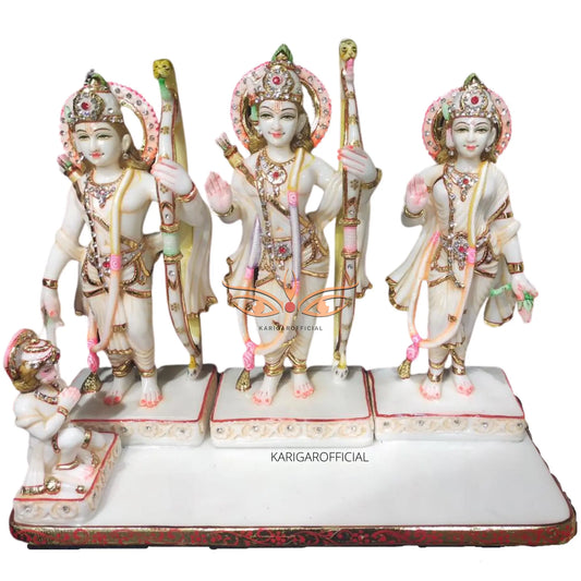 Ram Darbar Marble Statue 12 Inch – White Marble Gold Leaf Murti