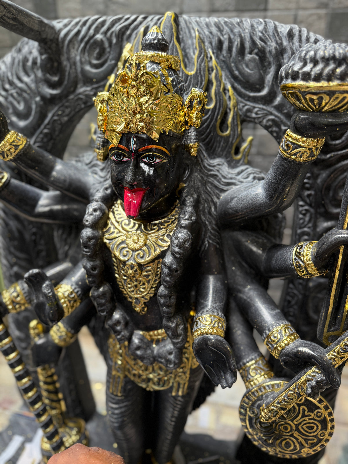 Hindu Goddess Kali Marble Statue in Gold Leaf Work