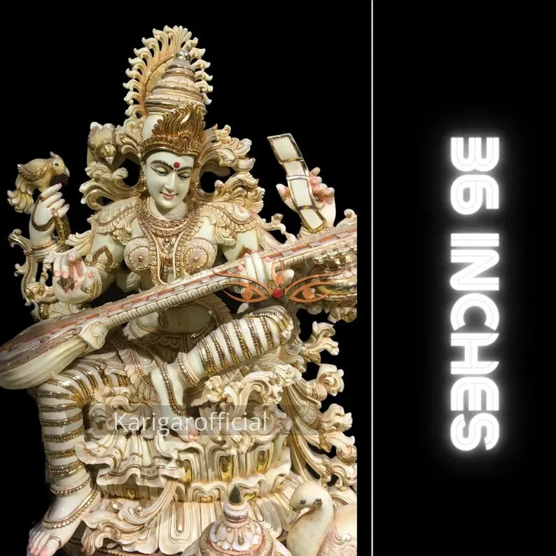 Saraswati marble statue 36 inch - gallery view 3