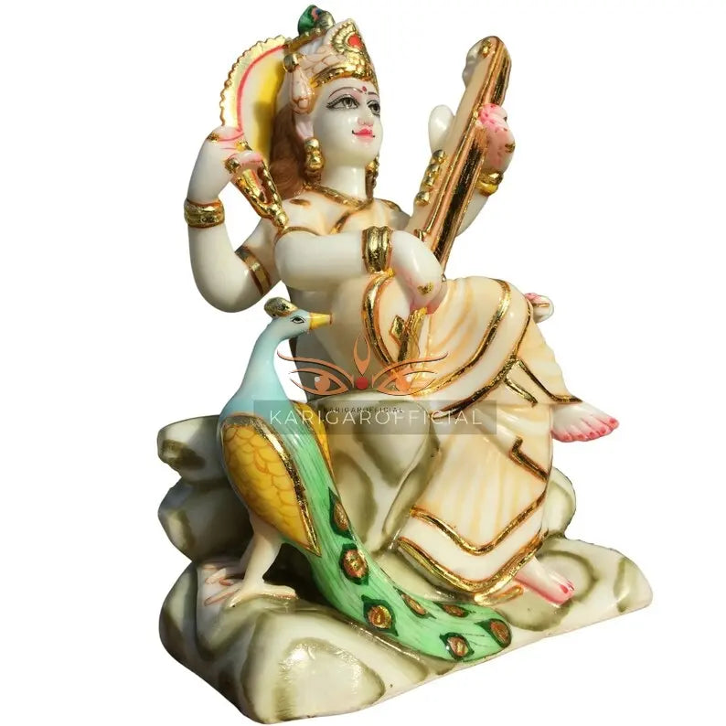 Saraswati marble statue 12 inch pure white - gallery view 6