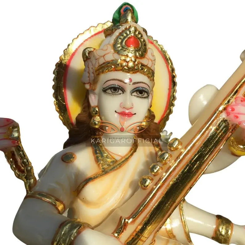 Saraswati marble statue 12 inch pure white - gallery view 2