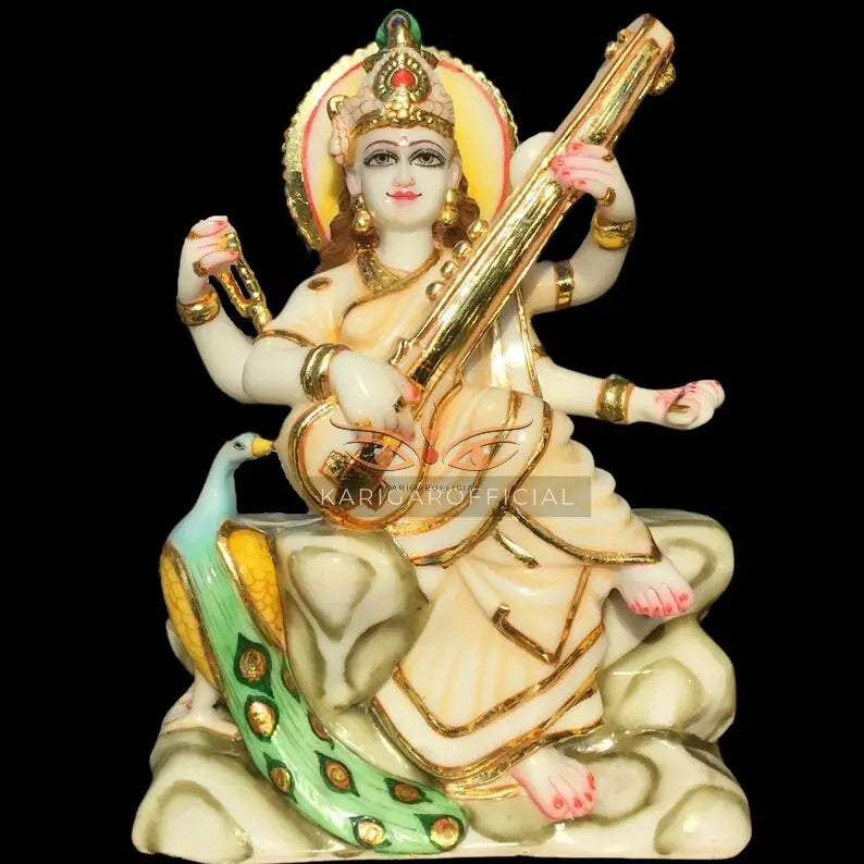 Saraswati marble statue 12 inch pure white - gallery view 7