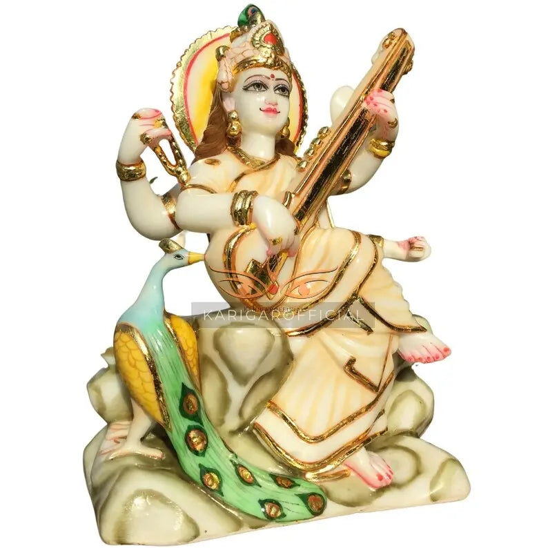 Saraswati marble statue 12 inch pure white - gallery view 4