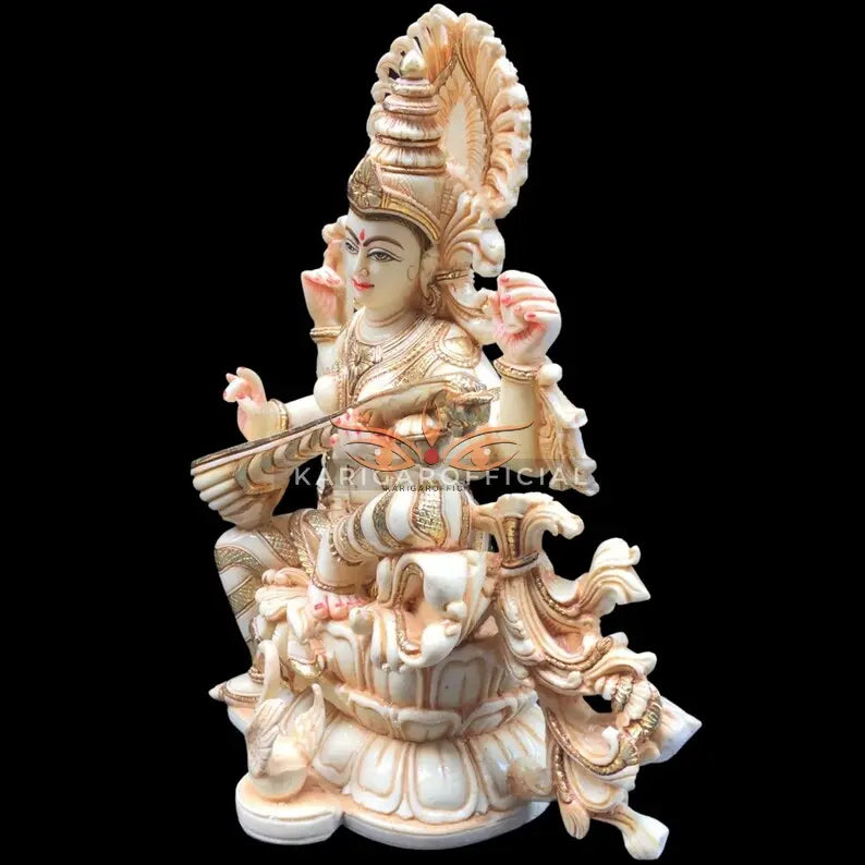 Saraswati marble statue 12 inch gold leaf - gallery view 4