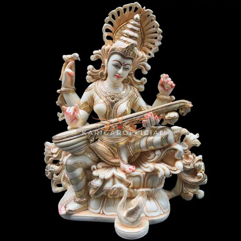 Saraswati marble statue 12 inch gold leaf - gallery view 2