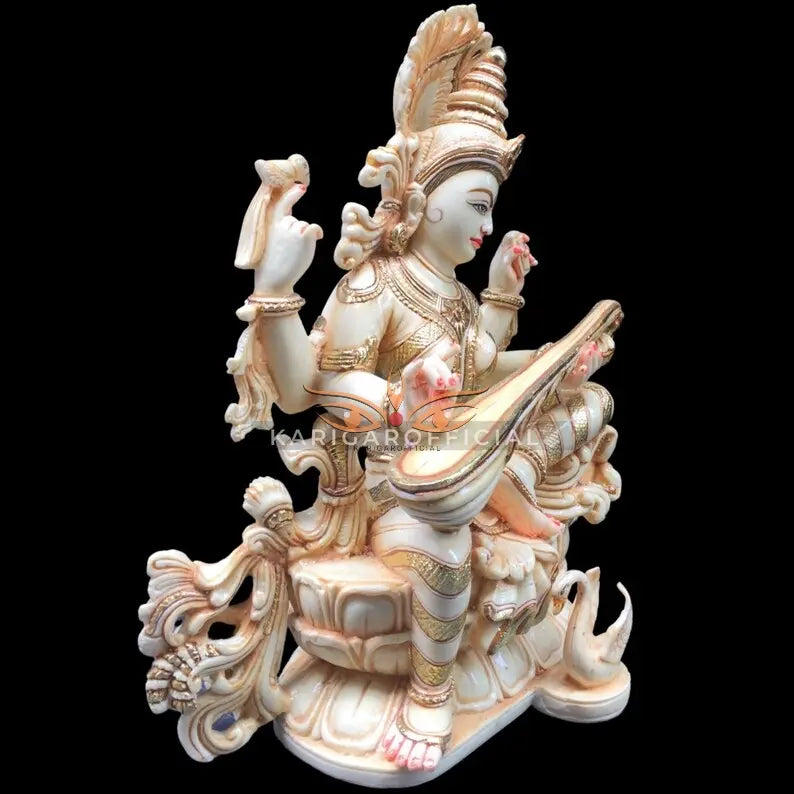 Saraswati marble statue 12 inch gold leaf - gallery view 5