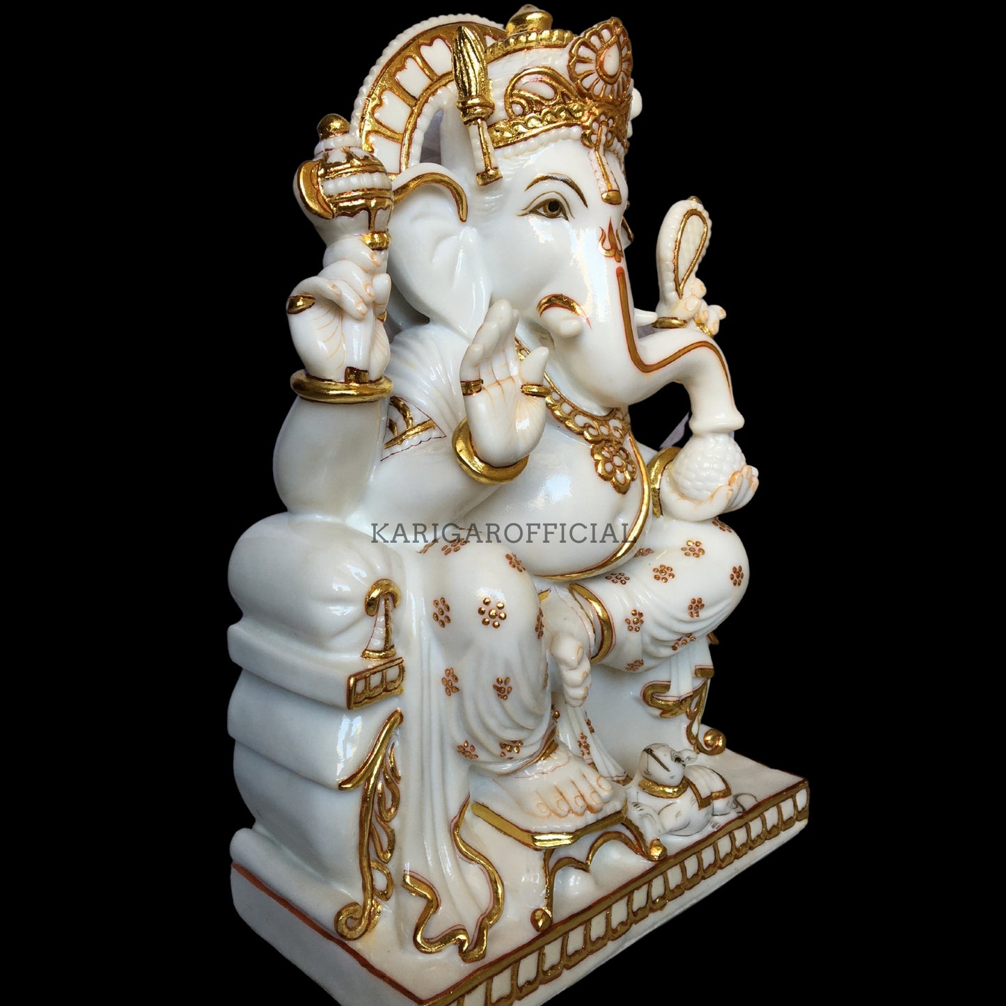 Golden Ganesha Statue Large 24 inches Marble Ganapati Idol For Home Temple Housewarming Gifts