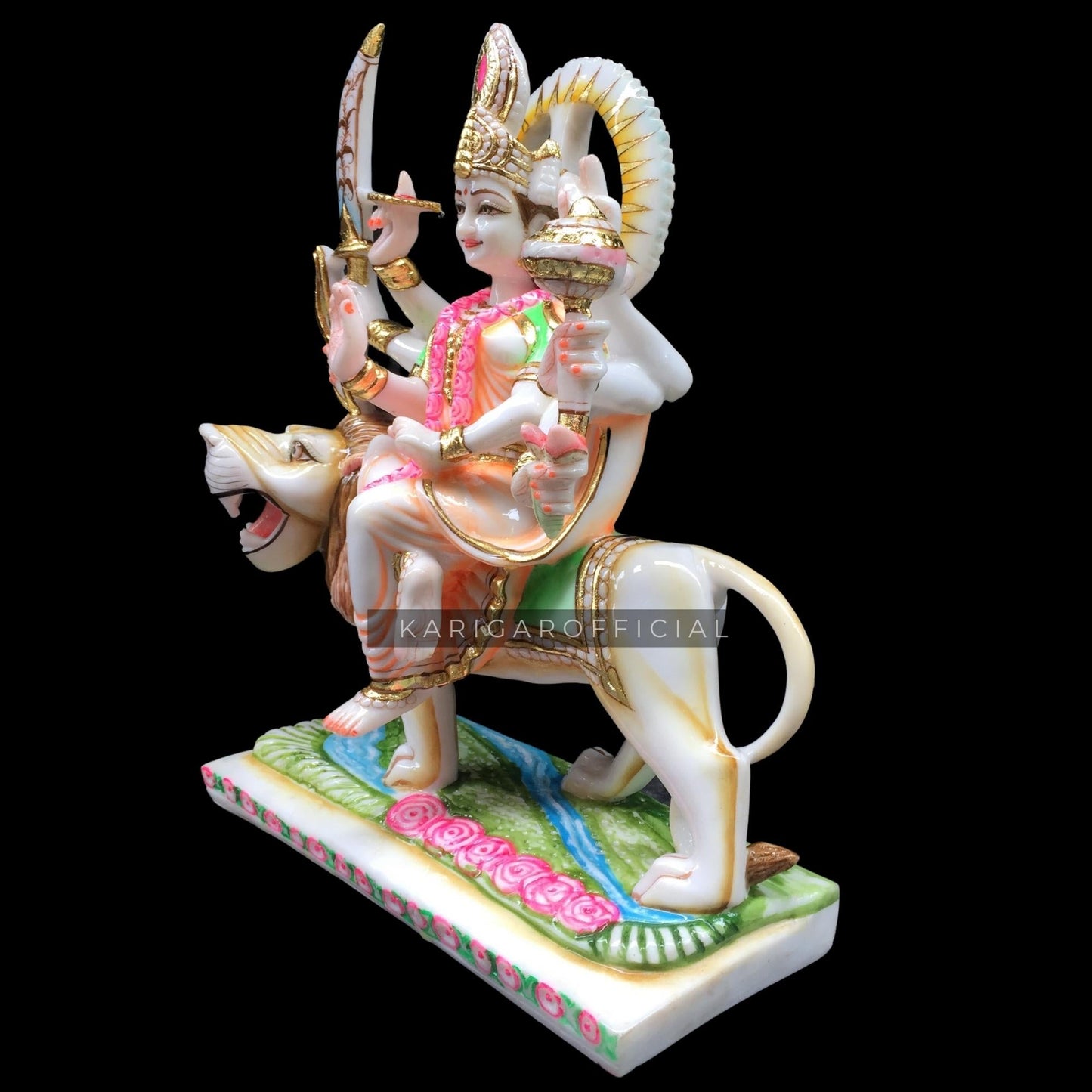 Copy of Durga Statue Murti Large 18 inches Durga Marble Figurine Shaila Putri Kali Sculpture Amba Sitting on Lion Statue for Navratri Puja Maa Sherawali Adi Shakti Powerful Hindu Home Temple Housewarming gift