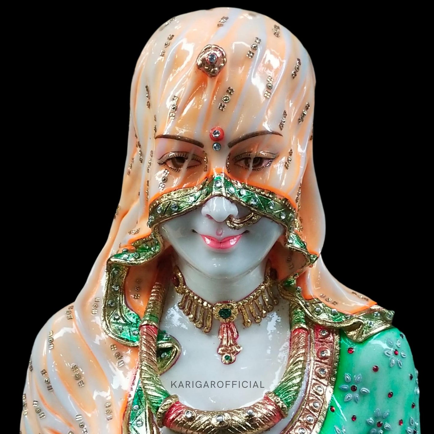 Estatua de busto de Bani Thani, Murti grande de 15.0 in, escultura de mármol del busto indio de Mona Lisa, busto tradicional de mujer india, figura de ropa de joyería multicolor, regalos para decoración del hogar y la oficina 