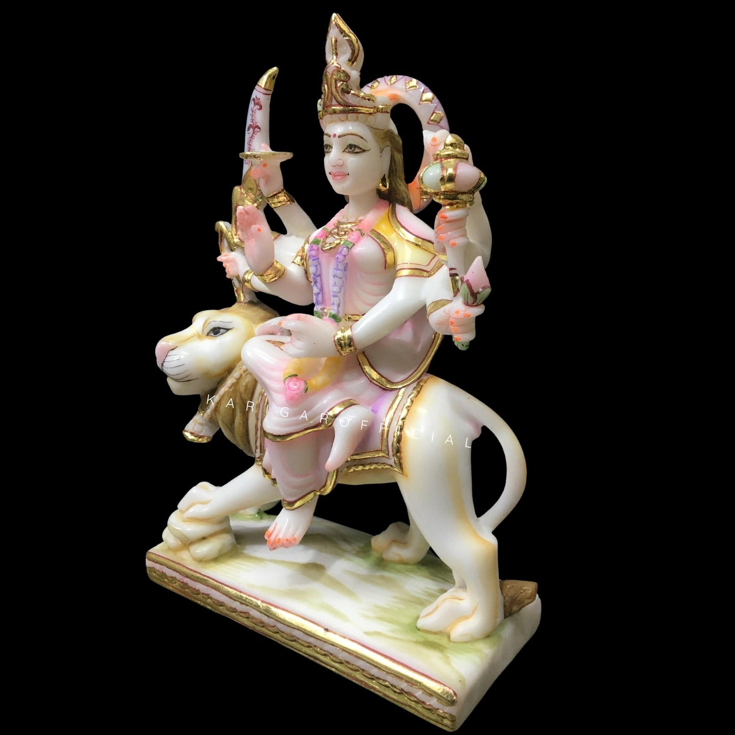 Durga Statue, Large 12 inches Marble Murti, Calm Maa Durga Sitting on Lion Figurine, Hindu Goddess of Strength, Amba Statue for Navratri Puja, Maa Sherawali Adi Shakti Idol, Indian Home Temple Decor