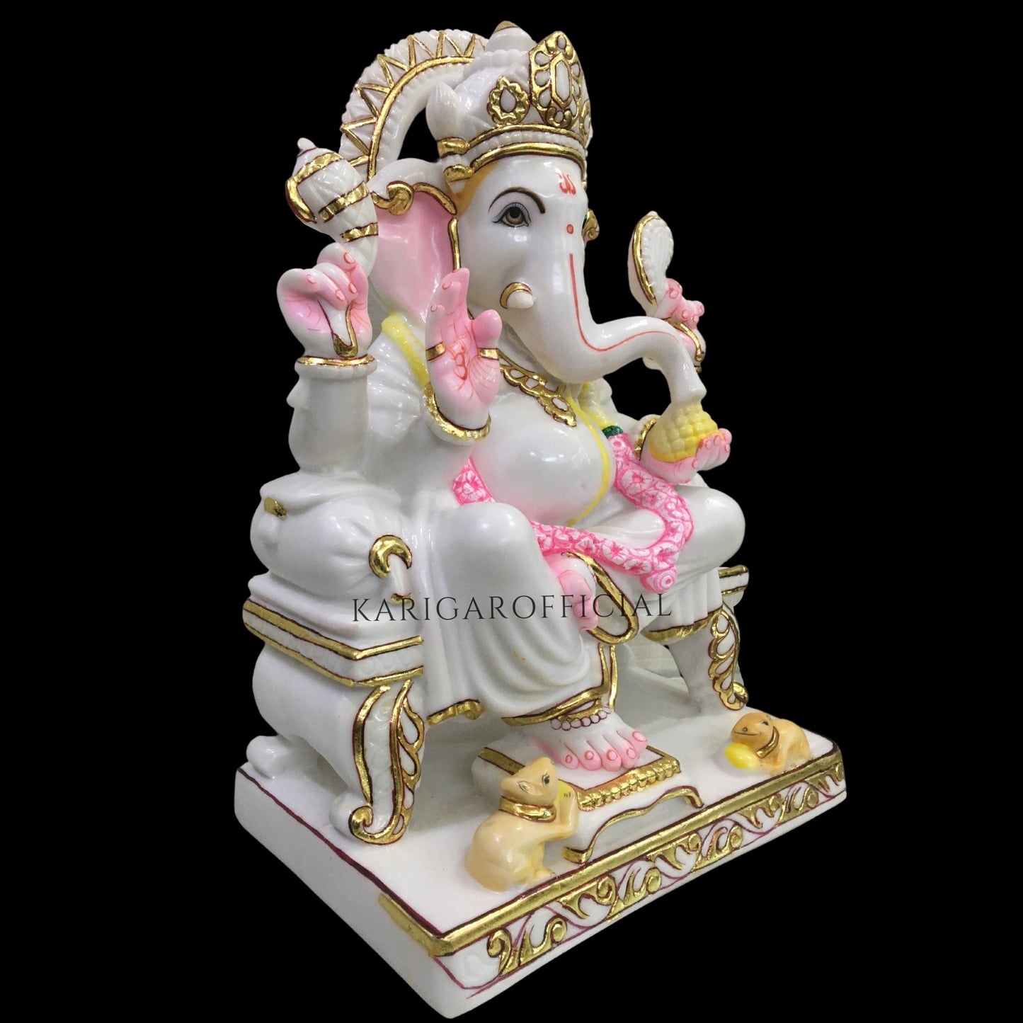 White Pink Cute Ganesha Large 18" Marble Idol Best Housewarming Gifts