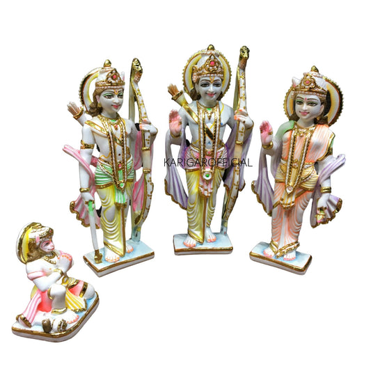 Ram Darbar Statue, Large 12 inches Marble Ram Darbar Murti, Hindu Religious Shri Ram Sita Laxman Hanuman Idol, Multicolor Handpainted Figurine, Beautiful Home Temple Sculpture Housewarming Gifts