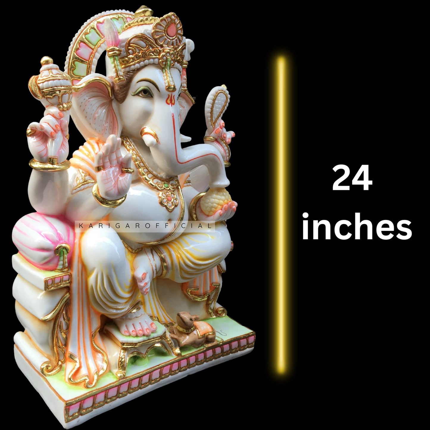Estatua de Ganesha grande de 24 pulgadas, ídolo de Ganapati de mármol multicolor para regalos de inauguración de la casa del templo del hogar