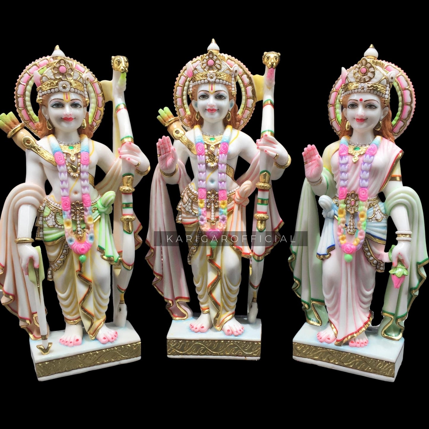 Ram Darbar Statue 24 inches Hand Painted Marble Ram darbar Murti Large Ram Darbar Statues Lord Rama Hanuman Lakshman Sita Mata Temple Hindu God Home Temple decor Diwali Housewarming Gifts Sculpture