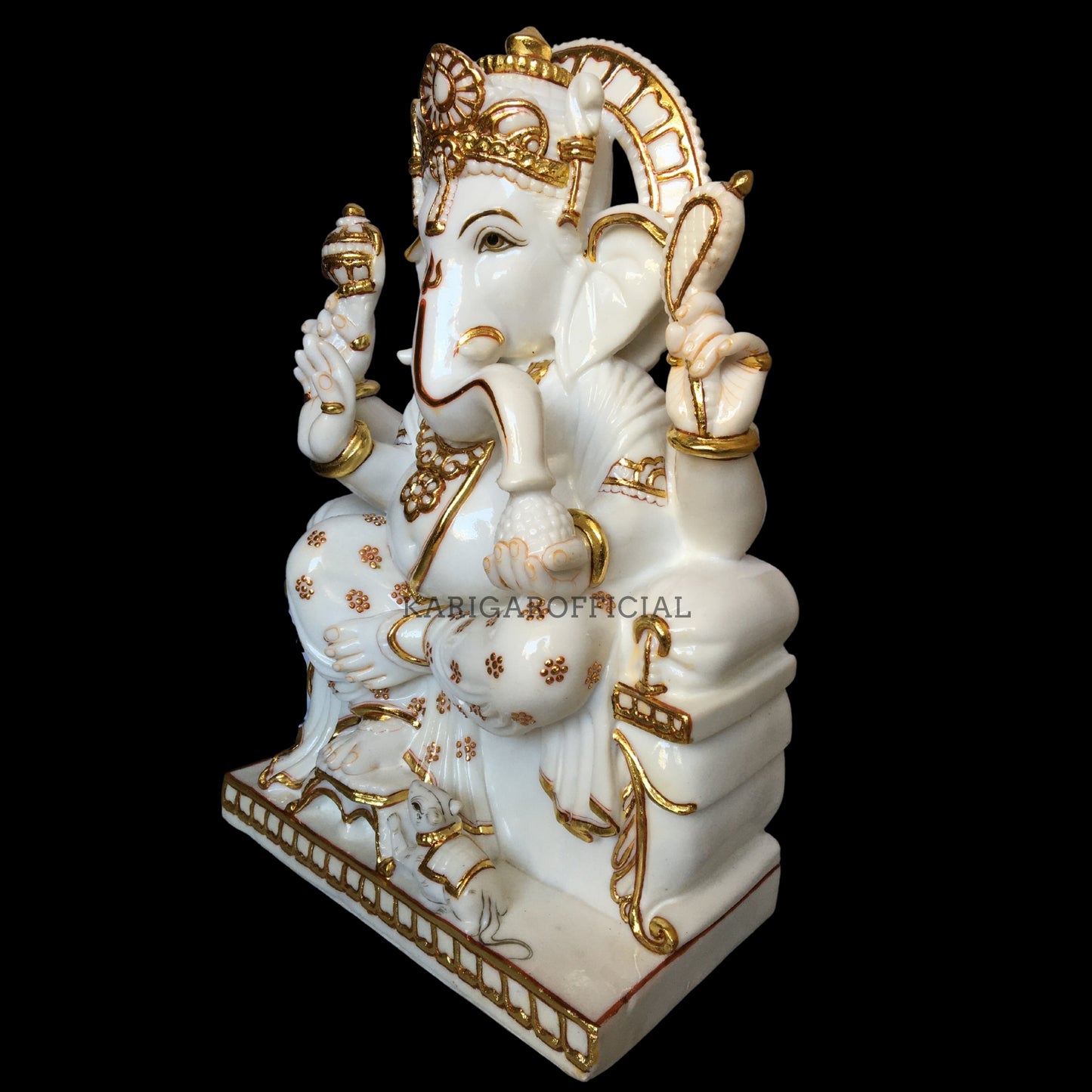Estatua dorada de Ganesha, ídolo grande de Ganapati de mármol de 24 pulgadas para regalos de inauguración del templo del hogar