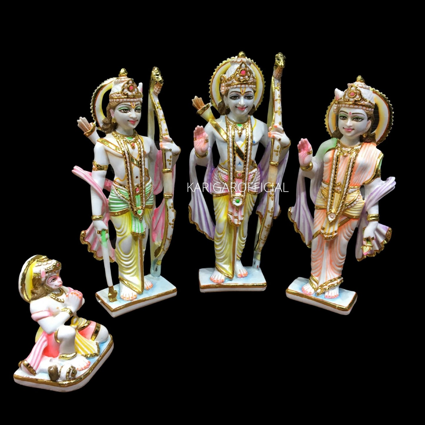 Ram Darbar Statue, Large 12 inches Marble Ram Darbar Murti, Hindu Religious Shri Ram Sita Laxman Hanuman Idol, Multicolor Handpainted Figurine, Beautiful Home Temple Sculpture Housewarming Gifts