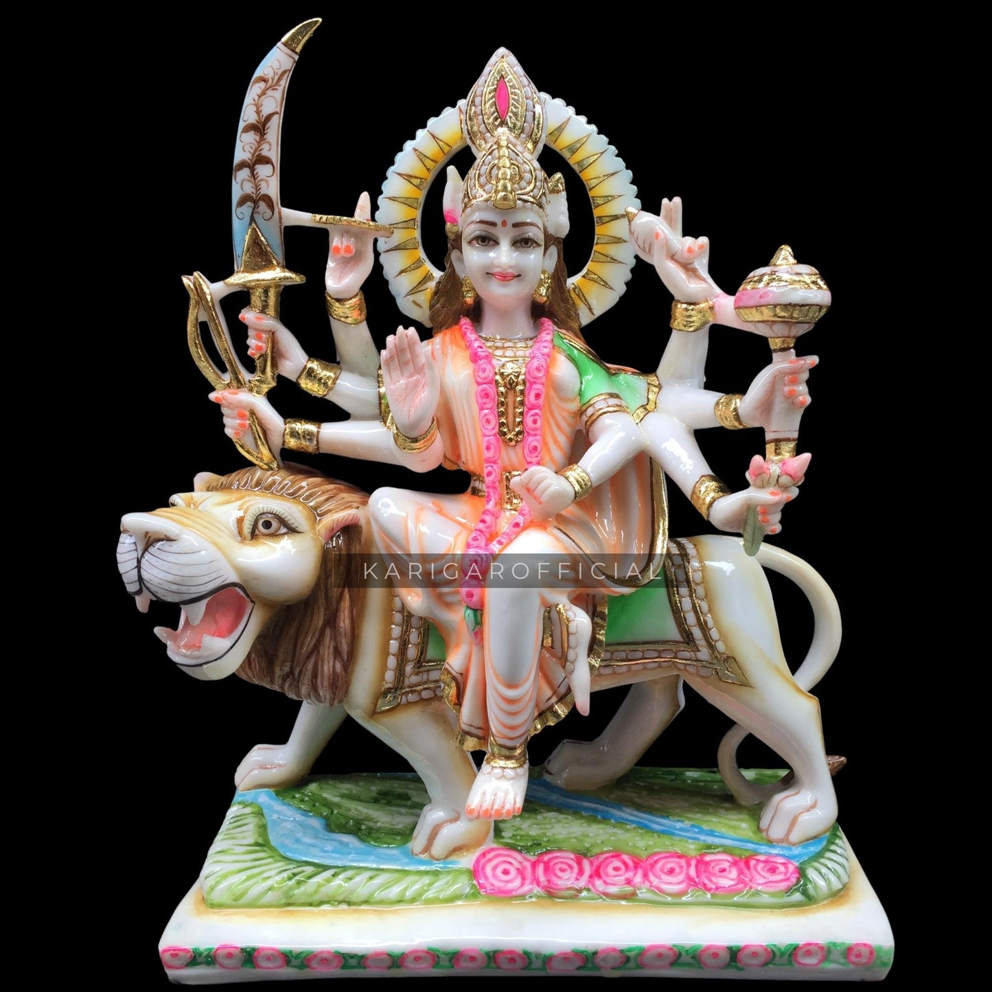 Estatua de Durga Murti Grande 18 pulgadas Figura de mármol Durga Shaila Putri Kali Escultura Amba Sentado en una estatua de león para Navratri Puja Maa Sherawali Adi Shakti Potente templo hindú en el hogar Regalo de inauguración de la casa