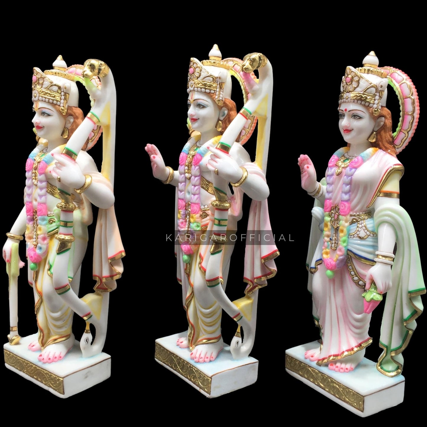 Ram Darbar Statue 24 inches Hand Painted Marble Ram darbar Murti Large Ram Darbar Statues Lord Rama Hanuman Lakshman Sita Mata Temple Hindu God Home Temple decor Diwali Housewarming Gifts Sculpture