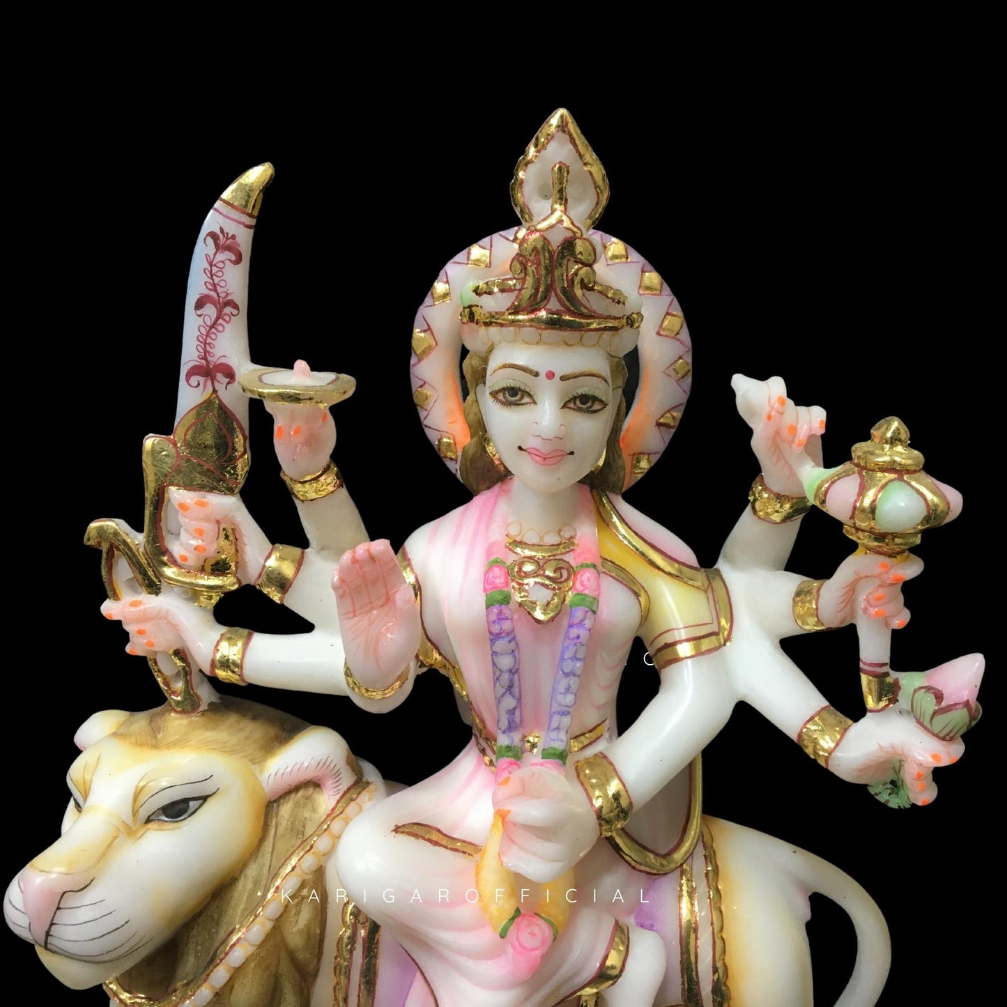 Durga Statue, Large 12 inches Marble Murti, Calm Maa Durga Sitting on Lion Figurine, Hindu Goddess of Strength, Amba Statue for Navratri Puja, Maa Sherawali Adi Shakti Idol, Indian Home Temple Decor