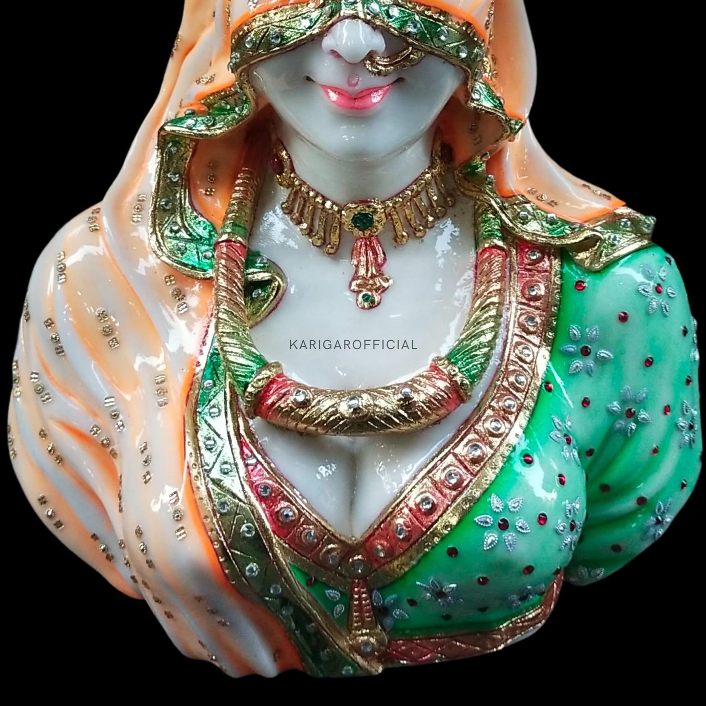 Estatua de busto de Bani Thani, Murti grande de 15.0 in, escultura de mármol del busto indio de Mona Lisa, busto tradicional de mujer india, figura de ropa de joyería multicolor, regalos para decoración del hogar y la oficina 