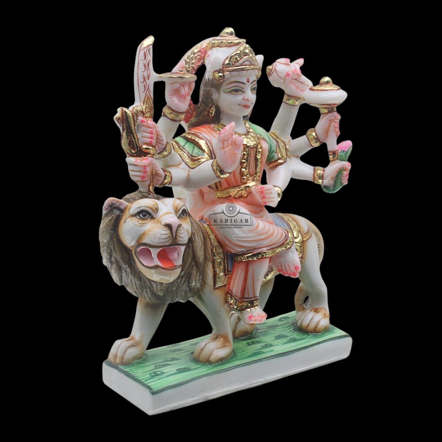 Durga Statue 6 inches Small Marble Murti Shaila Putri Kali Sculpture Durga with Lion Figurines Hindu Goddess of Strength Amba Statue for Navratri Puja Maa Sherawali Adi Shakti Indian Temple Decor