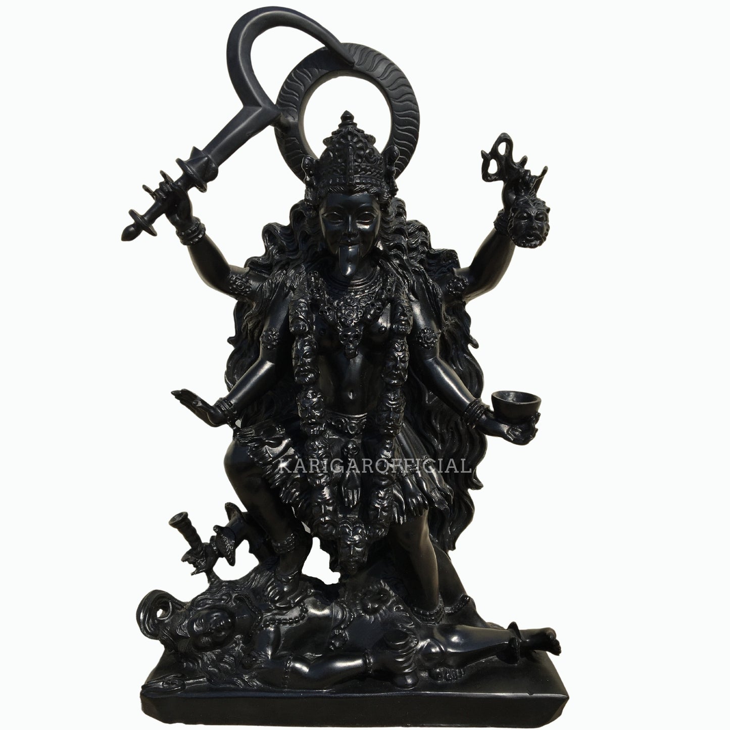 Maa Kali de pie sobre Shiva Estatua negra de Mahakali de 27 pulgadas para el templo del hogar 