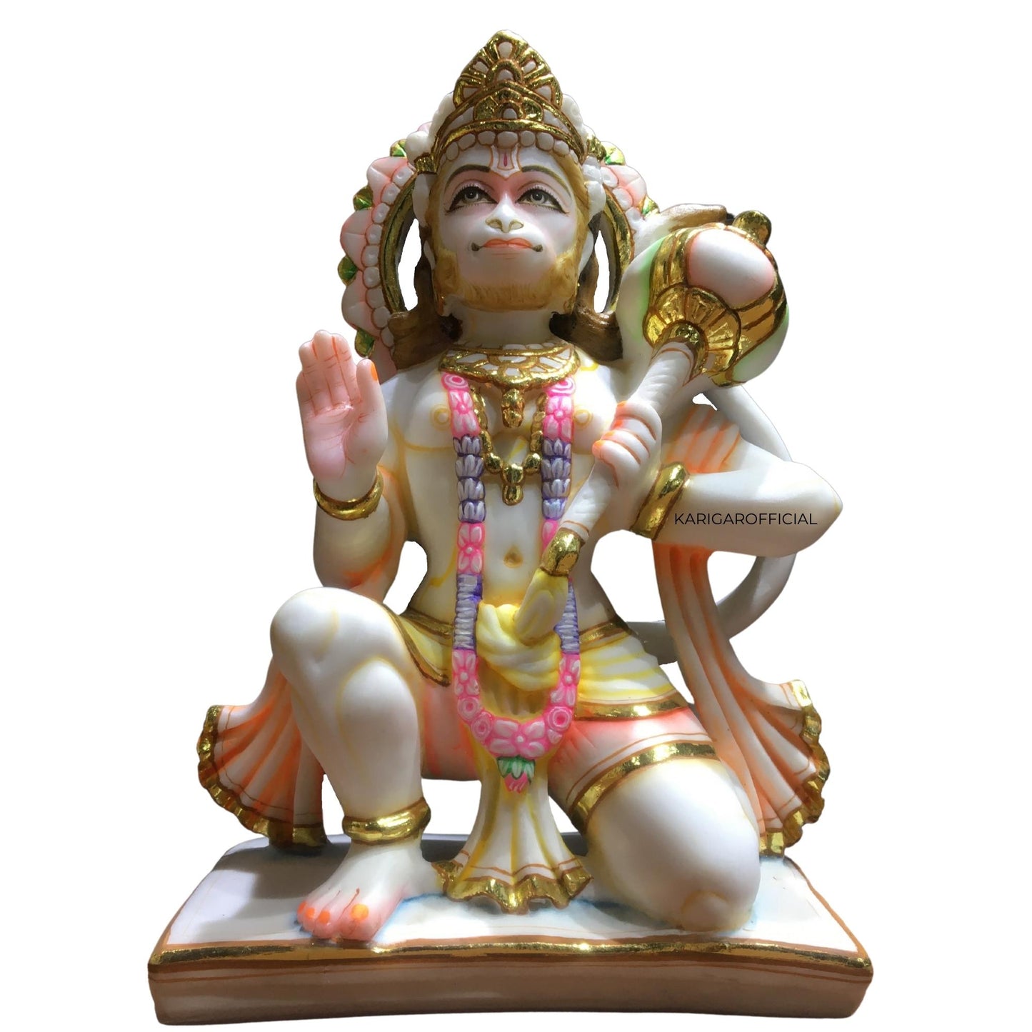 Estatua de Hanuman, trabajo en hoja de oro grande de 12.0 in de mármol Bajrang Bali Murti, figura multicolor pintada a mano del dios mono hindú, perfecta para decoración de templos pequeños, escultura de regalos de inauguración de la casa