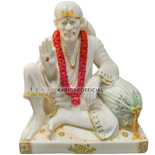 Estatua de Sai Baba, Satya Sai Murti de mármol blanco, ídolo Sai Baba grande de 30 pulgadas, figura de Sai Baba Divina Hindú del Dios desinteresado, escultura de Shirdi Sai Baba, regalos de inauguración del templo del hogar Sri DattaGuru