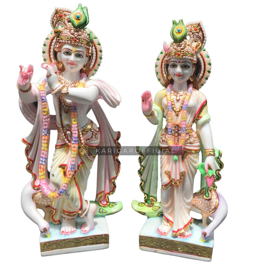 Radha Krishna Statue Murti Large 18 inches Marble Radha Krishna idol Hindu god divine couple Krishna figurine Handpainted Radha Krishna Murti Home Decor Gift Sculpture First Anniversary Wedding gifts