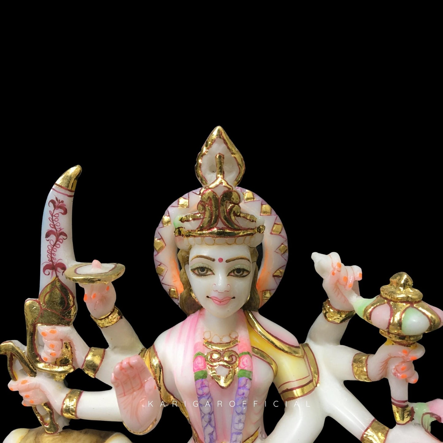 Durga Statue, Large 12 inches Marble Murti, Calm Maa Durga Sitting on Lion Figurine, Hindu Goddess of Strength, Amba Statue for Navratri Puja, Maa Sherawali Adi Shakti Idol, Indian Home Temple Decor